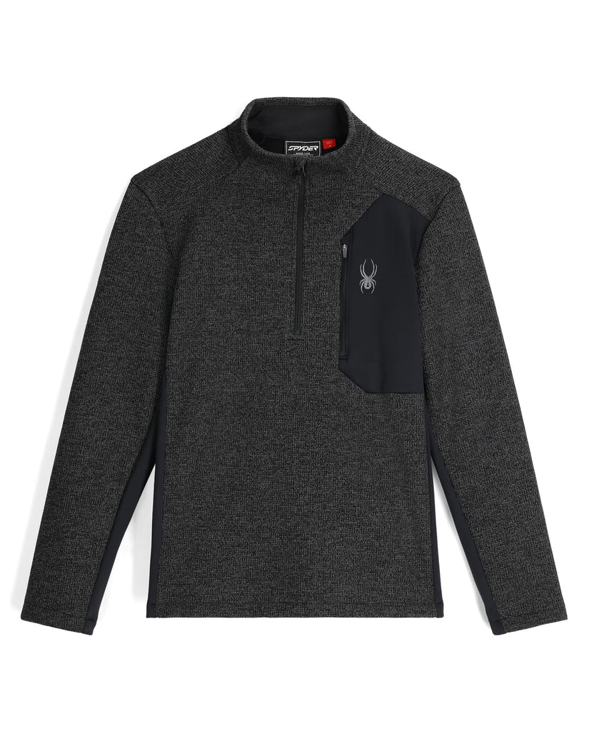 Gray long-sleeve shirt with a black pocket on a white background