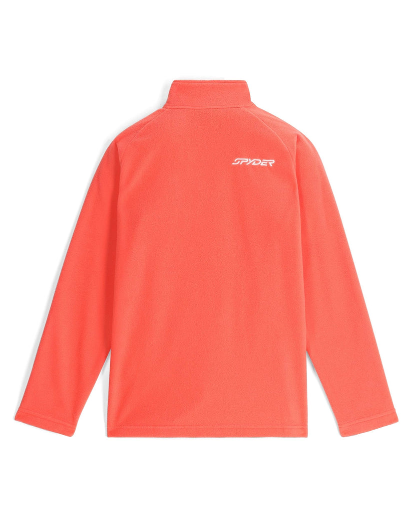 Coral long-sleeve shirt with a brand logo on the back against a white background