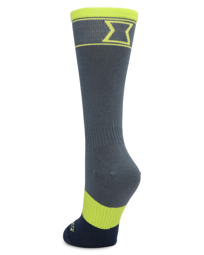 Gray sock with green accents on a white background