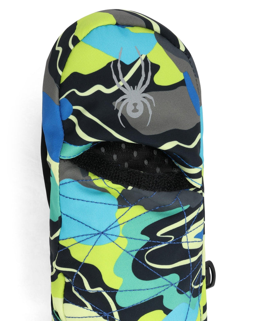 Colorful camouflage glove with a brand logo on a white background