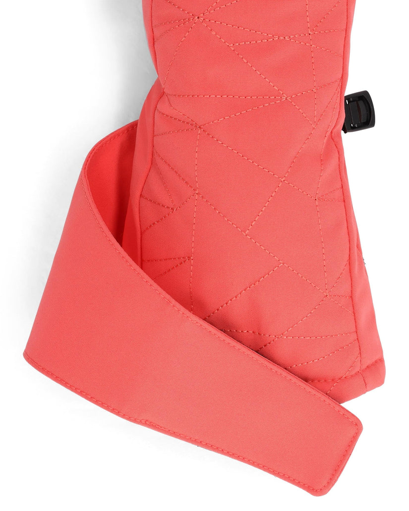 Close-up of a coral-colored baby carrier with quilted texture on a white background