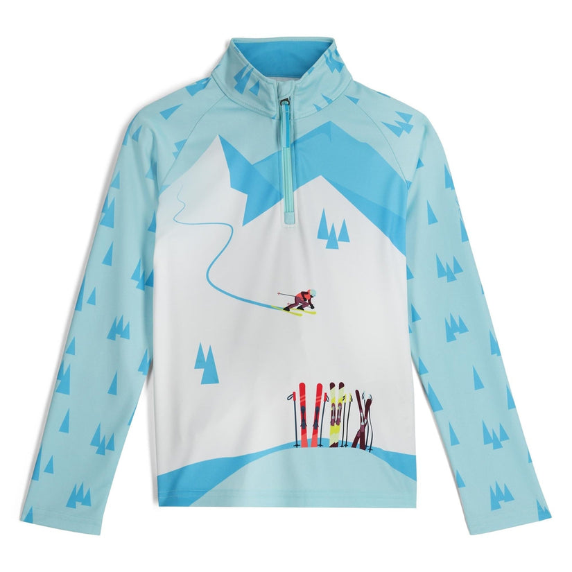 Children's long-sleeve shirt with ski design on a white background