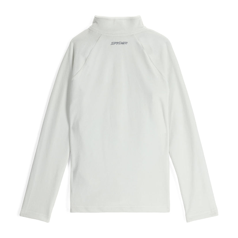 White fleece with spyder logo on a white background.