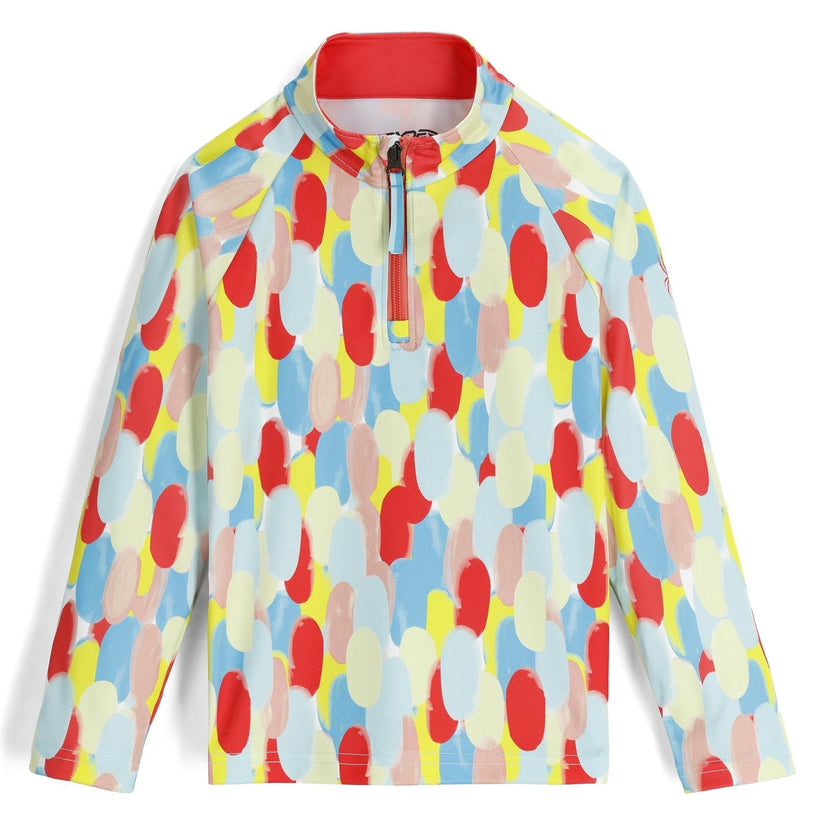 Colorful patterned jacket with a red interior on a white background