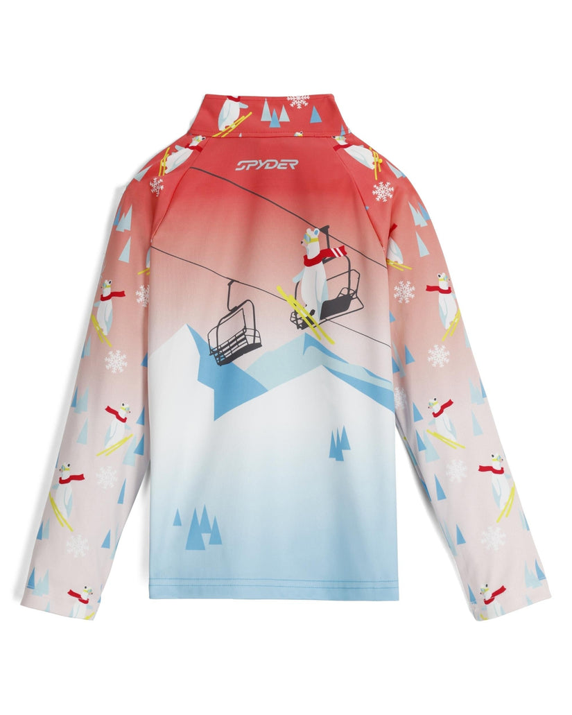 Children's long-sleeve shirt with ski-themed design on a white background