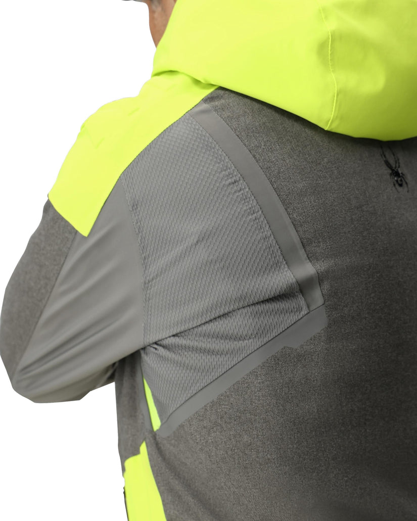 Gray and yellow long-sleeve shirt with mesh shoulder design on a white background