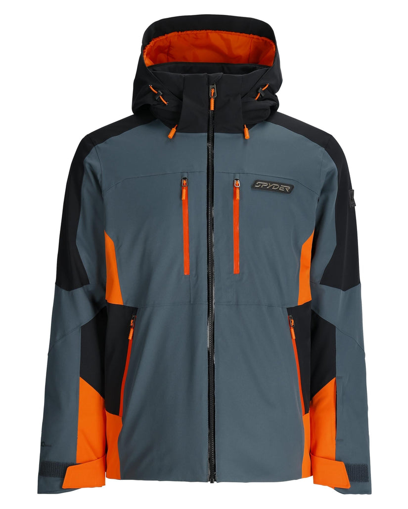 Gray and orange jacket with Spyder logo on a white background