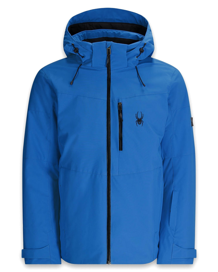 Blue jacket with a hood on a white background
