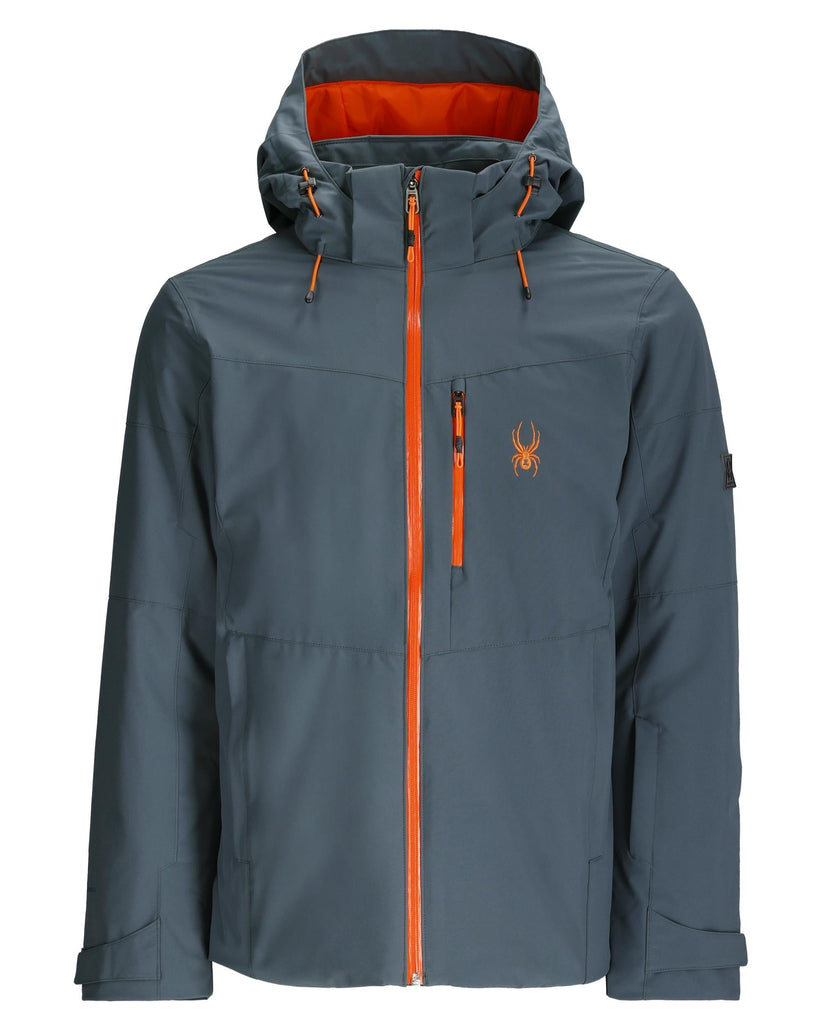 Gray jacket with orange accents and a brand logo on a white background