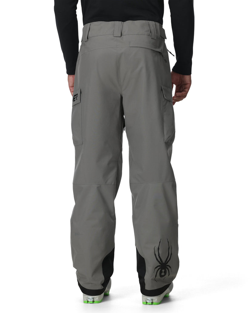 Gray pants with a brand logo on a white background