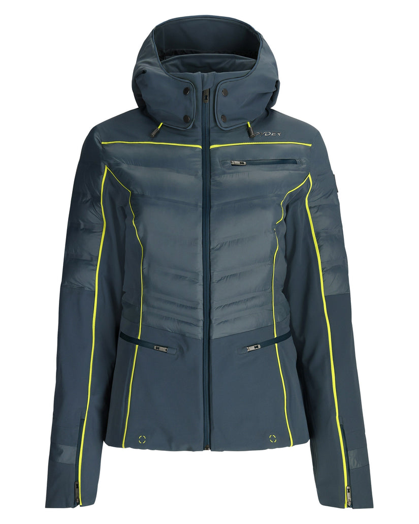 Blue jacket with yellow accents on a white background