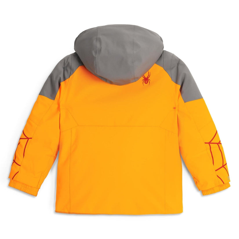 Orange and gray jacket with a hood on a white background