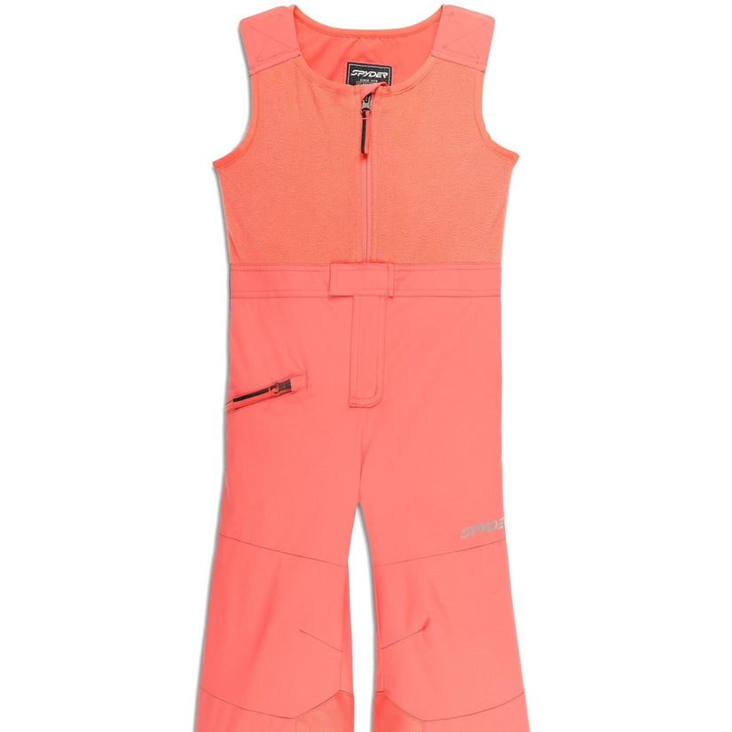 Coral ski jumpsuit with a vest on a white background