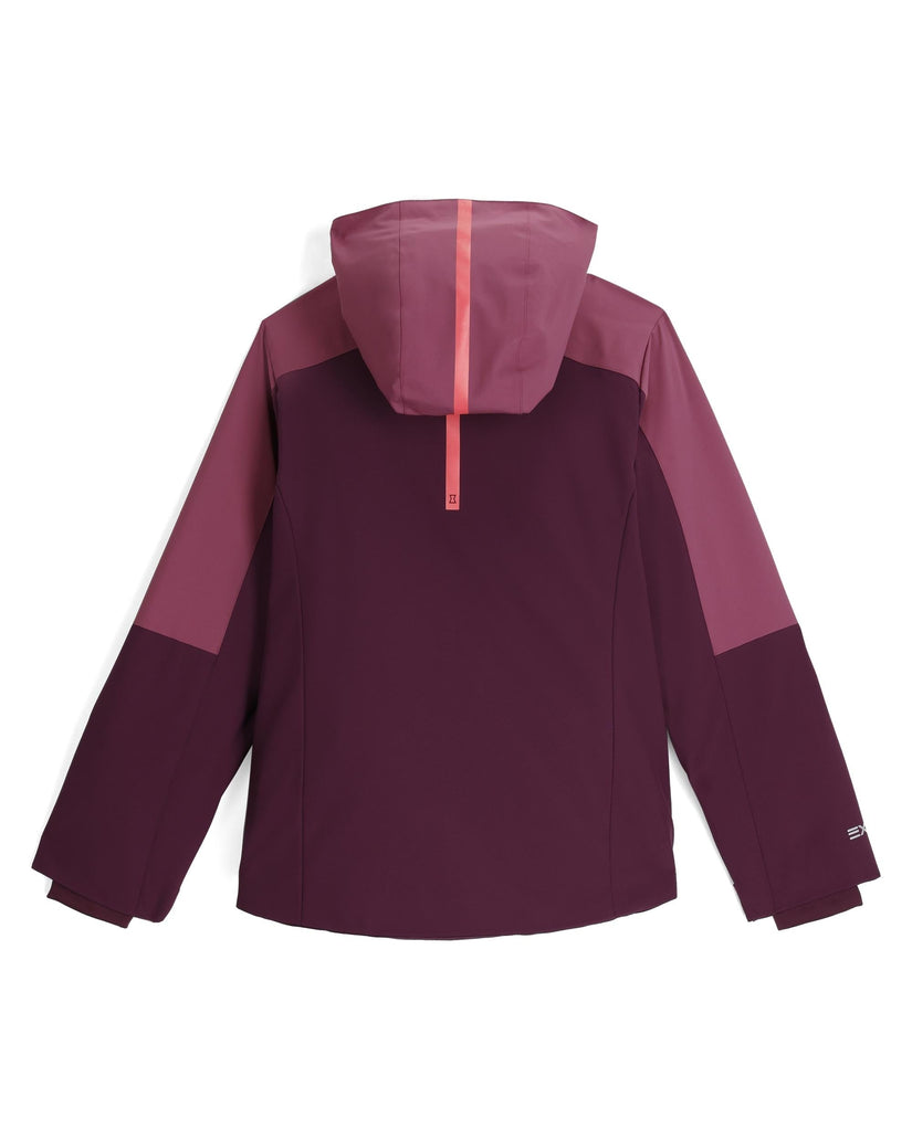 Maroon and pink jacket with a hood on a white background