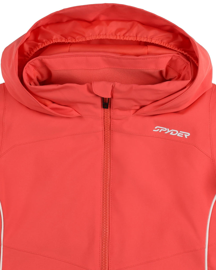 Red hooded jacket with Spyder logo on a white background